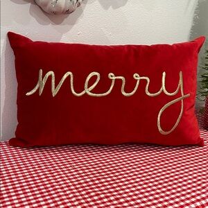 Red Velvet Decorative 'Merry' Holiday Pillow